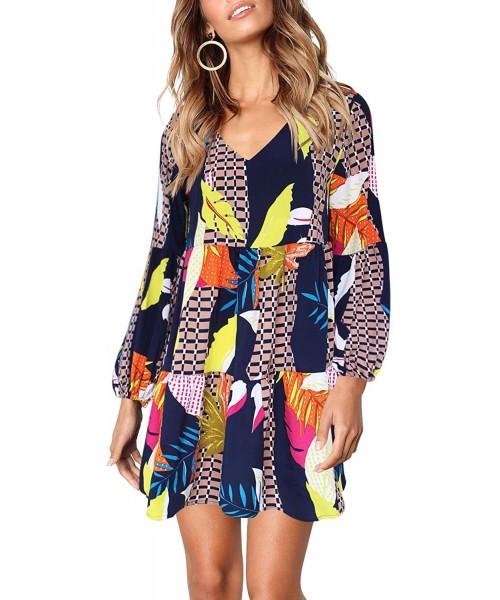 Cover-Ups Women Summer Tunic Dress V Neck Casual Loose Flowy Swing Shift Dresses - B Printed Geometry - CL18AQU4RDN