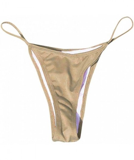 Tankinis Women's Swimsuit Bottoms Low Rise Cheeky String Thong Bikini Bottoms - Khaki - CE196IX08SC