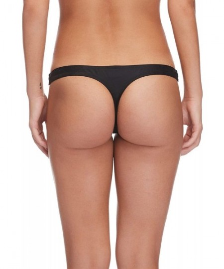 Bottoms Women's Smoothies Thong Solid Minimal Coverage Bikini Bottom Swimsuit - Black - C212N304XP8