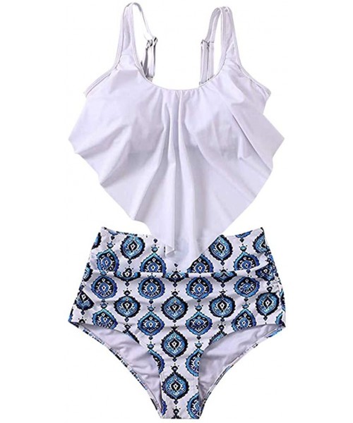 Sets Women Two Pieces Bathing Suits Top Ruffle with High Waisted Bottom Bikini Set - Blue - CZ198RDK5EW