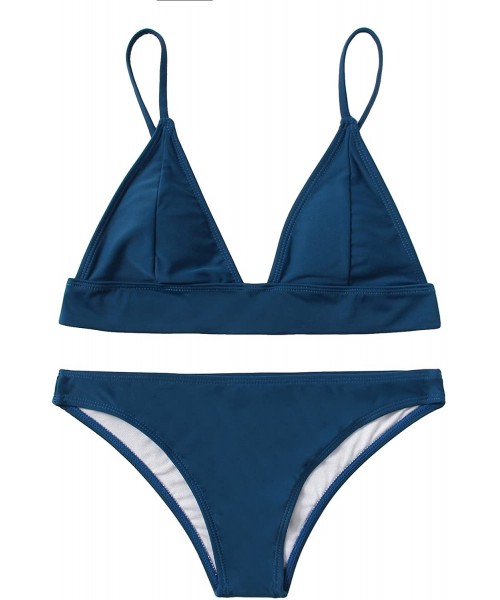 Sets Women's Burgundy Plain Wire Free High Leg Triangle Bralette Bikini - 3blue - CM18C8L2U0S