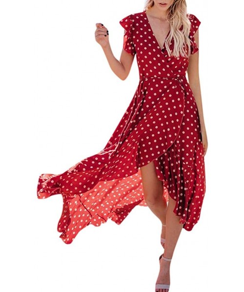 Bottoms Womens Dots Boho Mini Dress Lady Beach Summer Sundrss Maxi Dress - Red - CZ18U3EDURH