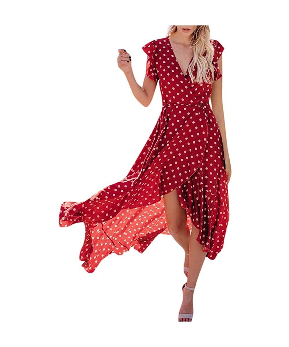 Bottoms Womens Dots Boho Mini Dress Lady Beach Summer Sundrss Maxi Dress - Red - CZ18U3EDURH