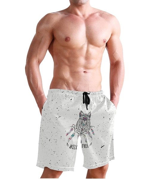 Board Shorts Men's Quick Dry Swim Trunks with Pockets 3D Printed Pattern Beach Board Shorts Bathing Suits - Tribal Style Wolf...