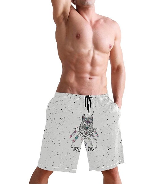 Board Shorts Men's Quick Dry Swim Trunks with Pockets 3D Printed Pattern Beach Board Shorts Bathing Suits - Tribal Style Wolf...