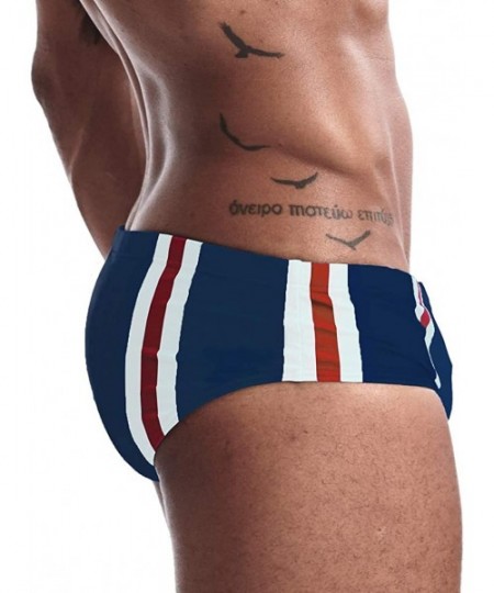 Racing Men's Swim Briefs Bikini Swimwear Sexy Swimsuit Swimming Short Quick Dry with Drawstring for Men - B-red White Blue St...