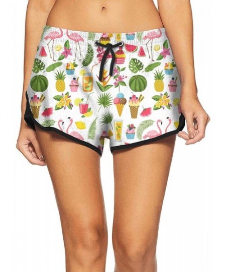 Bottoms Flamingo Pineapple and Coconut Board Shorts Outdoor Water Sports City Womens - White-79 - C918WNL37CO