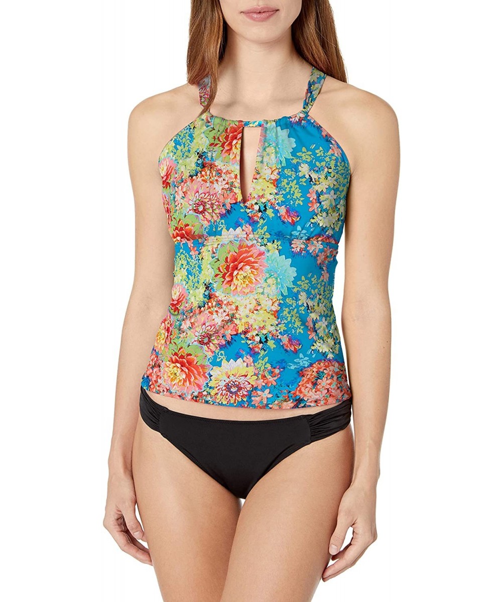 Tops Women's Hi-Neck Tankini with Removable Cups - Electric Oasis - CX1875RT6SH