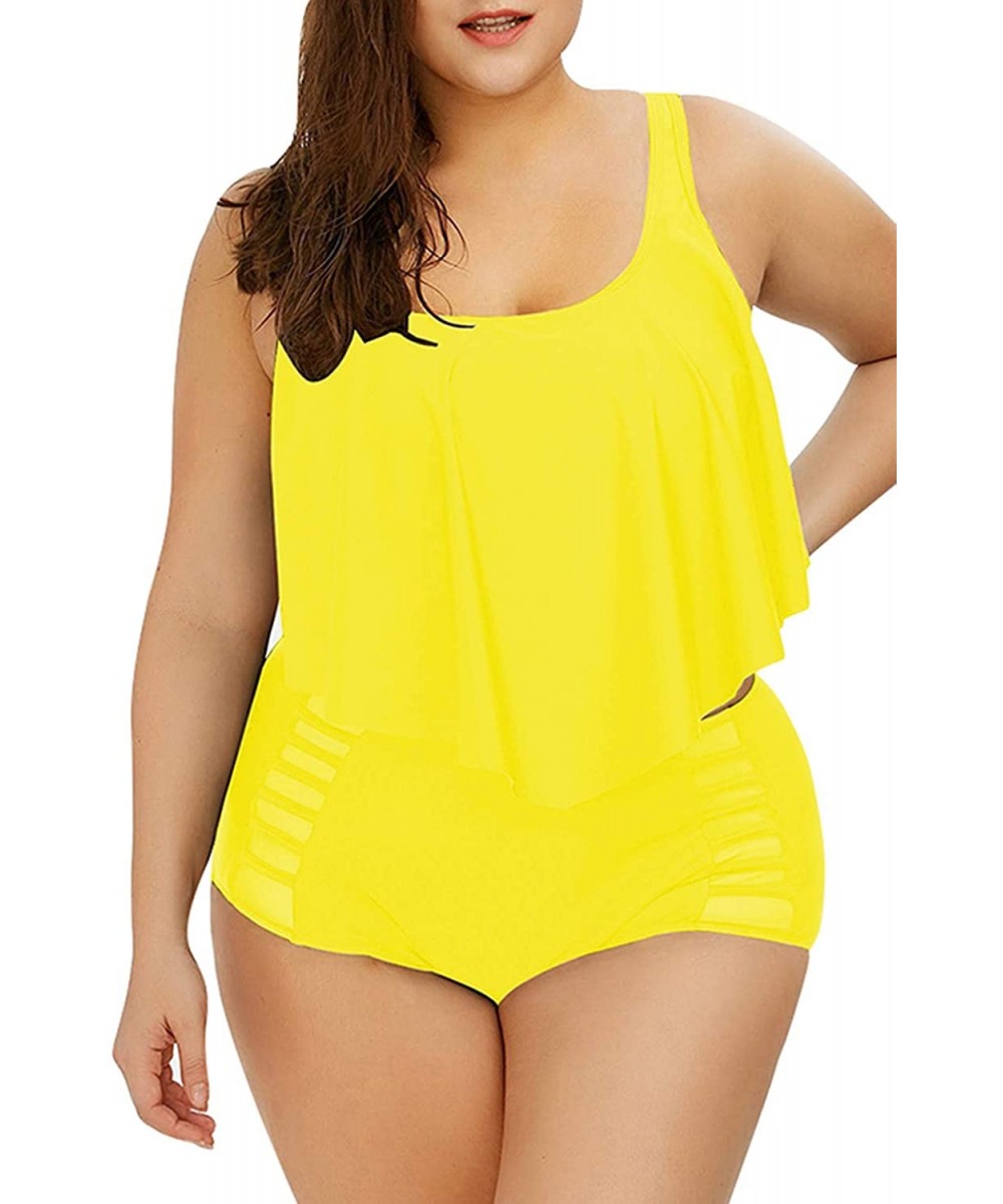 Sets Women Plus Size Ruffles High Waisted Swimsuit Bikini Sets Bathing Suit - 03-bright Yellow - CV18O7UKH06