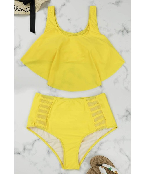 Sets Women Plus Size Ruffles High Waisted Swimsuit Bikini Sets Bathing Suit - 03-bright Yellow - CV18O7UKH06