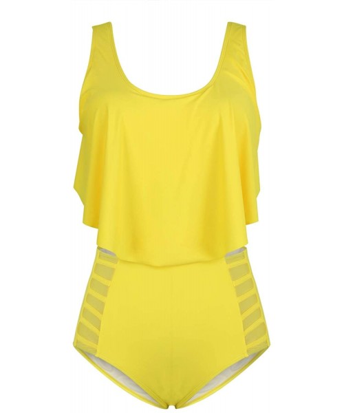 Sets Women Plus Size Ruffles High Waisted Swimsuit Bikini Sets Bathing Suit - 03-bright Yellow - CV18O7UKH06