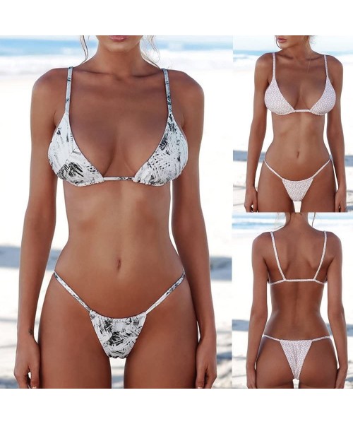 Sets Bikini Set Bandage Printed Brazilian Swimwear Two Pieces Swimsuit Padded Thong Bathing Suits - Gray a - C518SDIU3C6