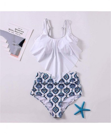 Sets Women Two Pieces Bathing Suits Top Ruffle with High Waisted Bottom Bikini Set - Blue - CZ198RDK5EW