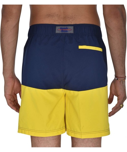 Trunks Mens Swim Trunks w Mesh Lining Swimming Bathing Fixed Waistband Suit - Color Block Navy Blue - CV18S7UMDX7