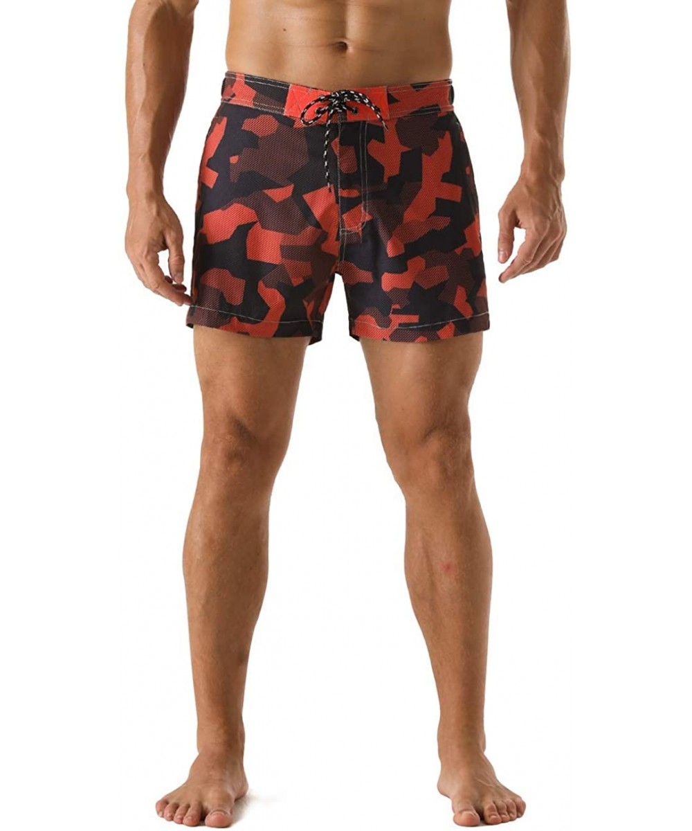 Trunks Men's Quick Dry Soft Relaxed Fit Drawstring Swim Trunks - Red-347 - C319HGK0IEN