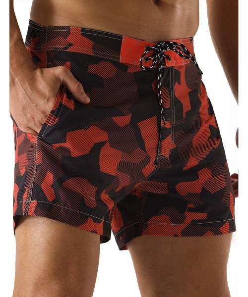 Trunks Men's Quick Dry Soft Relaxed Fit Drawstring Swim Trunks - Red-347 - C319HGK0IEN