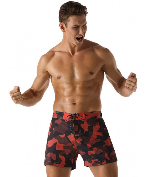 Trunks Men's Quick Dry Soft Relaxed Fit Drawstring Swim Trunks - Red-347 - C319HGK0IEN