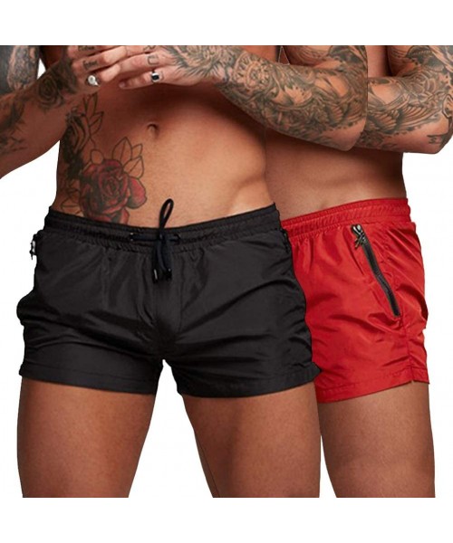 Trunks Men's Swim Trunks- Quick Dry Swim Shorts with Zipper Pocket for Running Swimming Jogging Gym Workout - Red+black - CQ1...