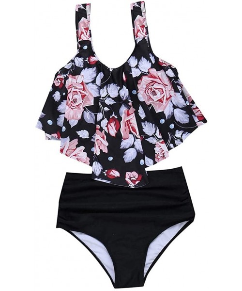 One-Pieces Swimsuits for Women Two Piece Bathing Suits Ruffled Flounce Top with High Waisted Bottom Bikini Set - G-pink - CI1...