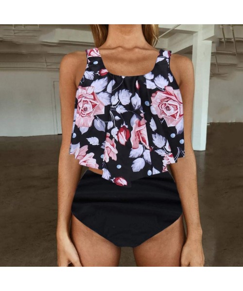 One-Pieces Swimsuits for Women Two Piece Bathing Suits Ruffled Flounce Top with High Waisted Bottom Bikini Set - G-pink - CI1...