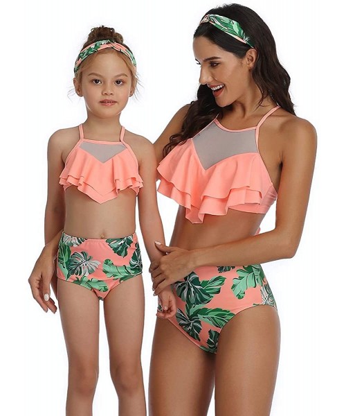 Sets Mum and Daughter Matching Bathingsuit Family Swimwear Womens Floral Bikini Sets Girls Swimsuits Fluorescent Orange - CN1...