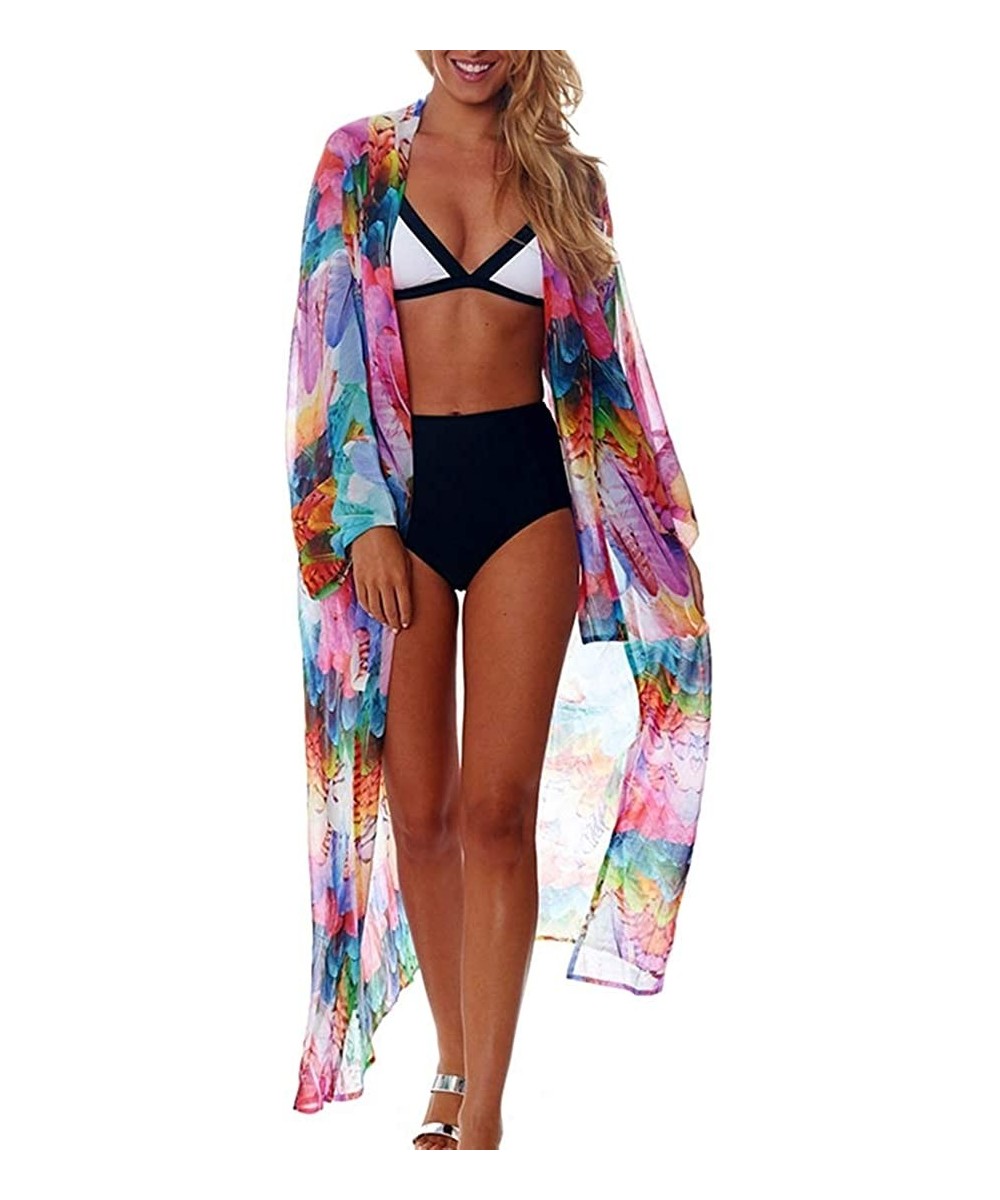 Cover-Ups Women Chiffon Kimonos- Summer Beachwear Cover Up for The Beach- Pool- Music Festivals - Feather - CV18TOH5G88