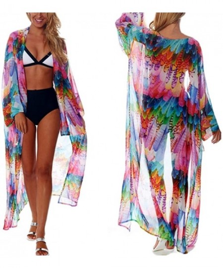 Cover-Ups Women Chiffon Kimonos- Summer Beachwear Cover Up for The Beach- Pool- Music Festivals - Feather - CV18TOH5G88