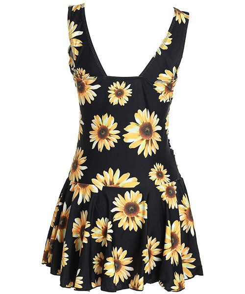 One-Pieces Women's Plus-Size Flower Printing Shaping Body One Piece Swim Dresses Swimsuit - Sunflower - C41902MY3RW