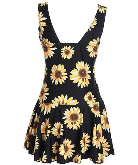 One-Pieces Women's Plus-Size Flower Printing Shaping Body One Piece Swim Dresses Swimsuit - Sunflower - C41902MY3RW