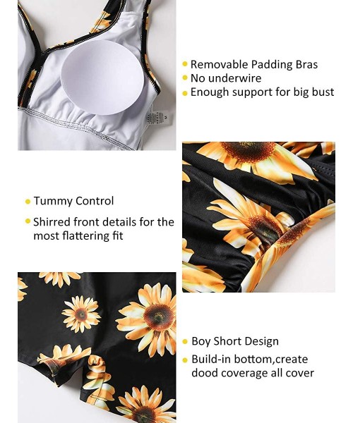 One-Pieces Women's Plus-Size Flower Printing Shaping Body One Piece Swim Dresses Swimsuit - Sunflower - C41902MY3RW