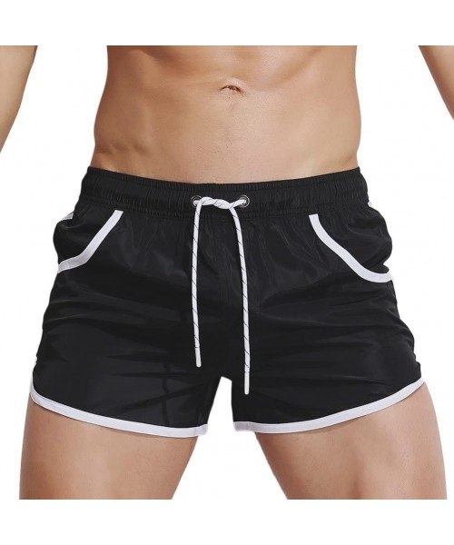 Briefs Mens Breathable Swim Trunks Pants- Swimwear Shorts Slim Wear Bikini Swimsuit - Black - CQ18NIH6YI5