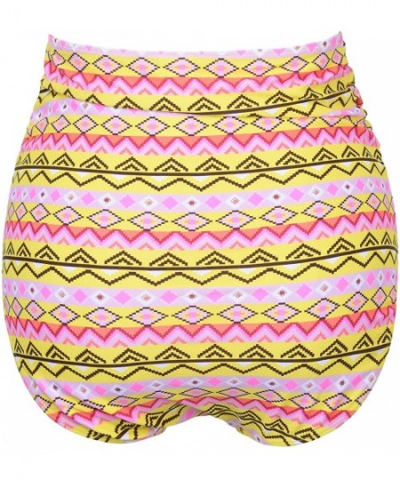 Tankinis Women's Vintage High Waisted Bikini Bottom Shirred Tankini Briefs - Yellow Geometric Pattern - CV186R7YL3K