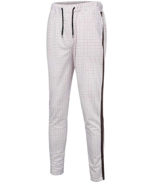 Briefs Men's Casual Pants Elastic Waist Plaid Stripe Splice Slim Fit Long Trouser with Drawstring - Pink - CQ127BXHV0R