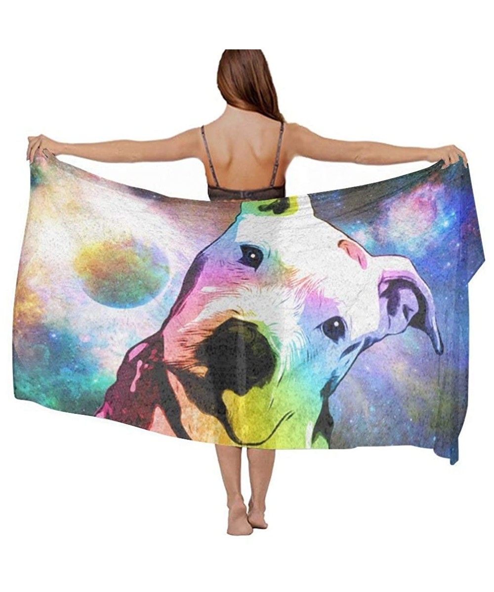 Cover-Ups Women Chiffon Sarong Beach Bikini Cover Up Wedding Party Shawls Wraps - Pit Bull Rainbow Series Pop Art - CC190HIWSWW