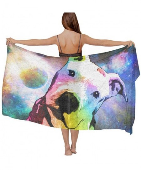 Cover-Ups Women Chiffon Sarong Beach Bikini Cover Up Wedding Party Shawls Wraps - Pit Bull Rainbow Series Pop Art - CC190HIWSWW