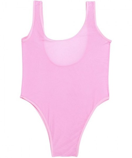 One-Pieces Women One Piece High Cut Swimsuit Mesh Leotard Bodysuit Swimsuit Bathing Suit - Pink - CG18630W6UZ