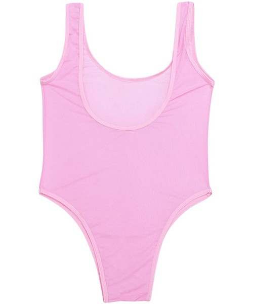 One-Pieces Women One Piece High Cut Swimsuit Mesh Leotard Bodysuit Swimsuit Bathing Suit - Pink - CG18630W6UZ