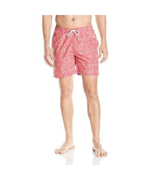 Trunks Men's San O 6.5 Inch Pattern Swim - Spicy Coral/White/Multi - CB12OBT4AJP