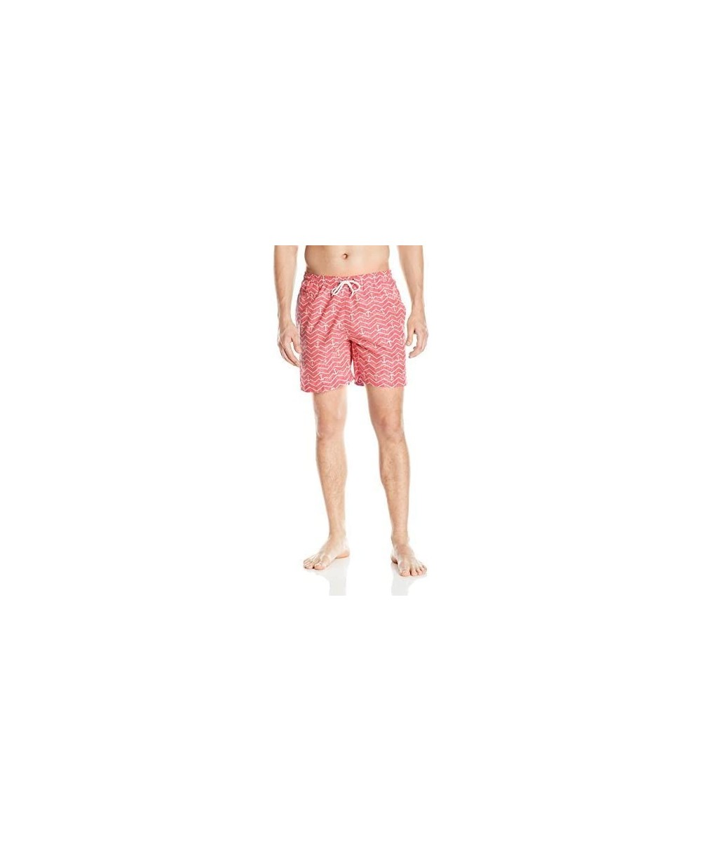 Trunks Men's San O 6.5 Inch Pattern Swim - Spicy Coral/White/Multi - CB12OBT4AJP