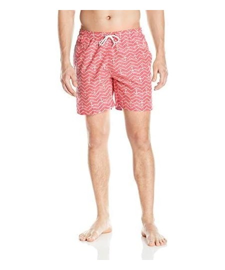 Trunks Men's San O 6.5 Inch Pattern Swim - Spicy Coral/White/Multi - CB12OBT4AJP