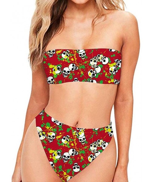 Sets Skull Bikini Set Two Pieces Bandean Swimsuit Bodysuit Plus Up Swimwear - Red+yellow - C718RX932UD