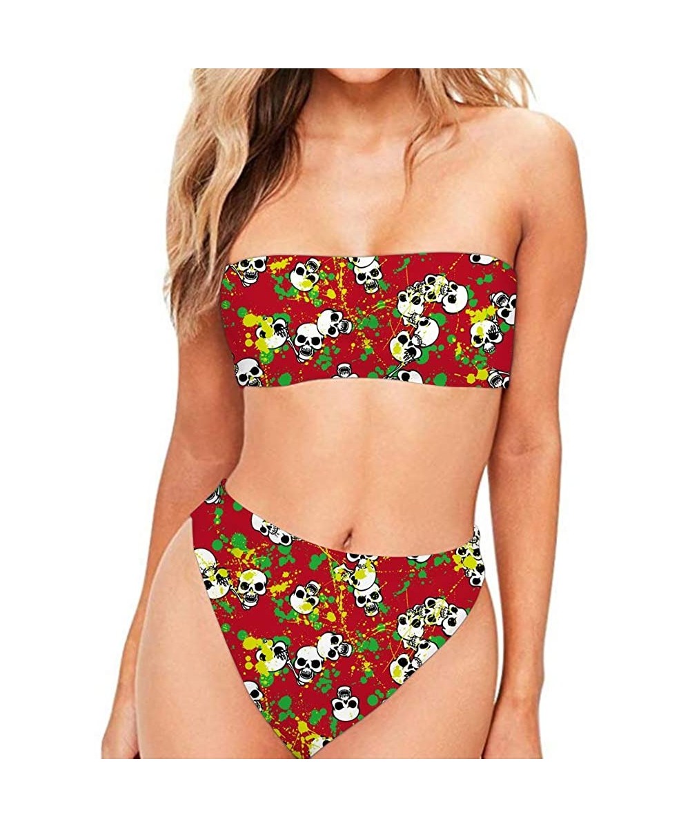 Sets Skull Bikini Set Two Pieces Bandean Swimsuit Bodysuit Plus Up Swimwear - Red+yellow - C718RX932UD