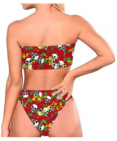 Sets Skull Bikini Set Two Pieces Bandean Swimsuit Bodysuit Plus Up Swimwear - Red+yellow - C718RX932UD