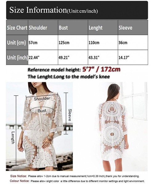 Cover-Ups Women's Floral Crochet Lace Beach Swimsuit Cover Ups Long Vintage Kimono Cardigan - Beige - CW194MHYHK3