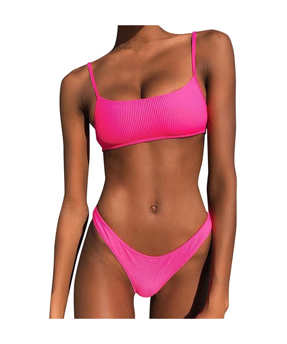 Racing New Swimsuit!! Women Two Piece Push Up Printed Bikini Beach Bathing Monokini Swimsuit Swimwear - Hot Pink - CS1906UYQL6