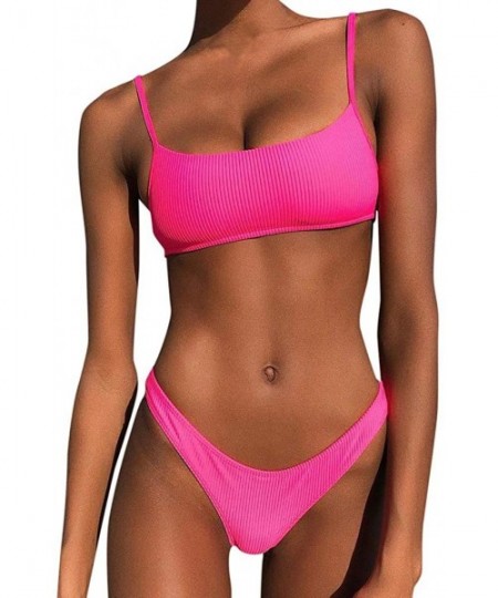 Racing New Swimsuit!! Women Two Piece Push Up Printed Bikini Beach Bathing Monokini Swimsuit Swimwear - Hot Pink - CS1906UYQL6