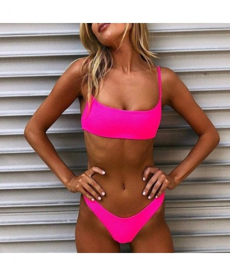 Racing New Swimsuit!! Women Two Piece Push Up Printed Bikini Beach Bathing Monokini Swimsuit Swimwear - Hot Pink - CS1906UYQL6