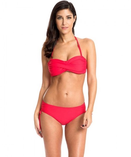 Tankinis Women's Swim Standard Adjustable Waist Bikini Bottom - Red - C112O7DDFQW