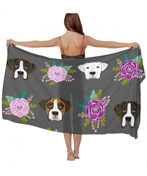 Cover-Ups Women's Swimwear Cover Ups- Summer Vacation Beach Sarong Soft Shawl Wrap - Boxer Dogs and Flower - C819C4RXRGA