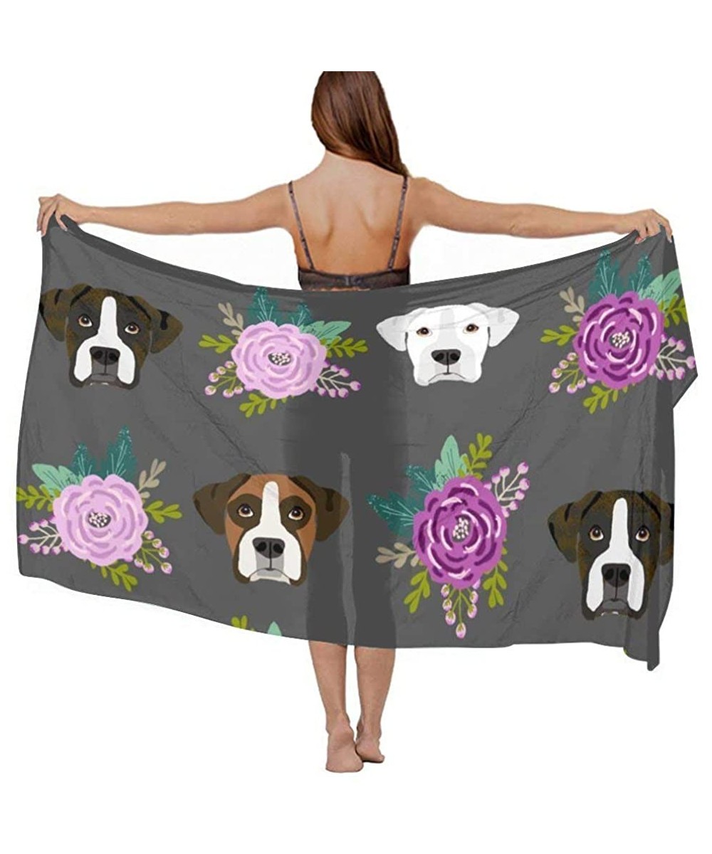 Cover-Ups Women's Swimwear Cover Ups- Summer Vacation Beach Sarong Soft Shawl Wrap - Boxer Dogs and Flower - C819C4RXRGA